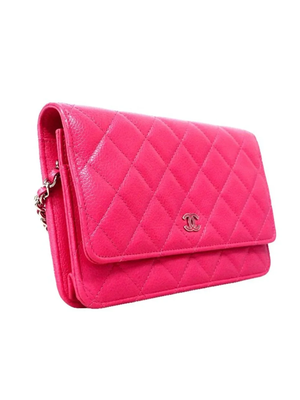 Chanel Wallet on Chain Quilted Caviar Leather Pink Silver Shoulder Bag